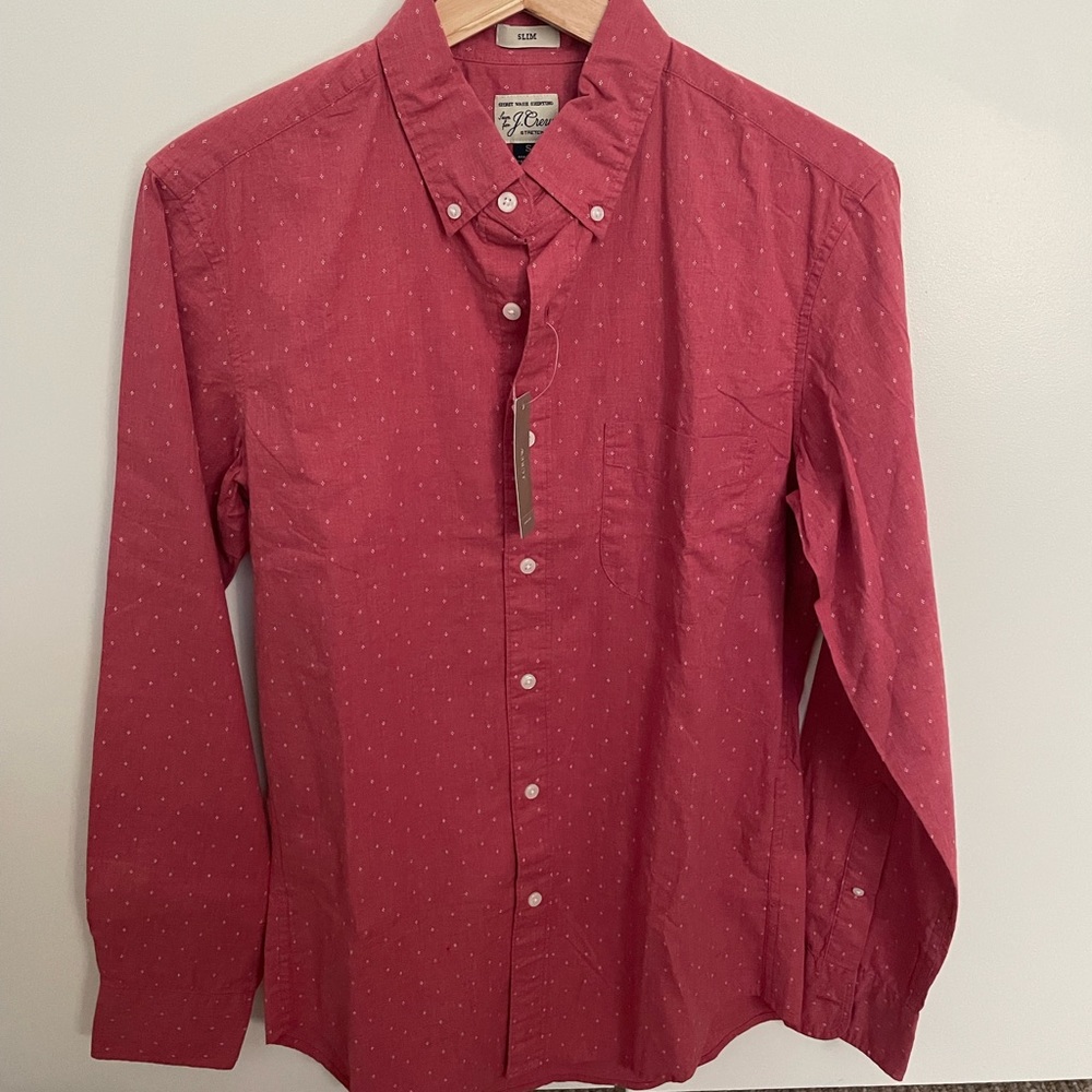 J CREW Mens Small Slim Fit Shirt Red Pink NWT